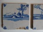3 antieke blauw wit tegels in matige tot slechte staat, Ophalen of Verzenden
