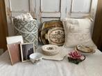 Brocante ton - dienblaadjes - kussen - gebakstel - pindastel, Antiek en Kunst, Ophalen of Verzenden