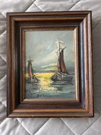 Olieverfschilderij met boten, Antiek en Kunst, Ophalen of Verzenden