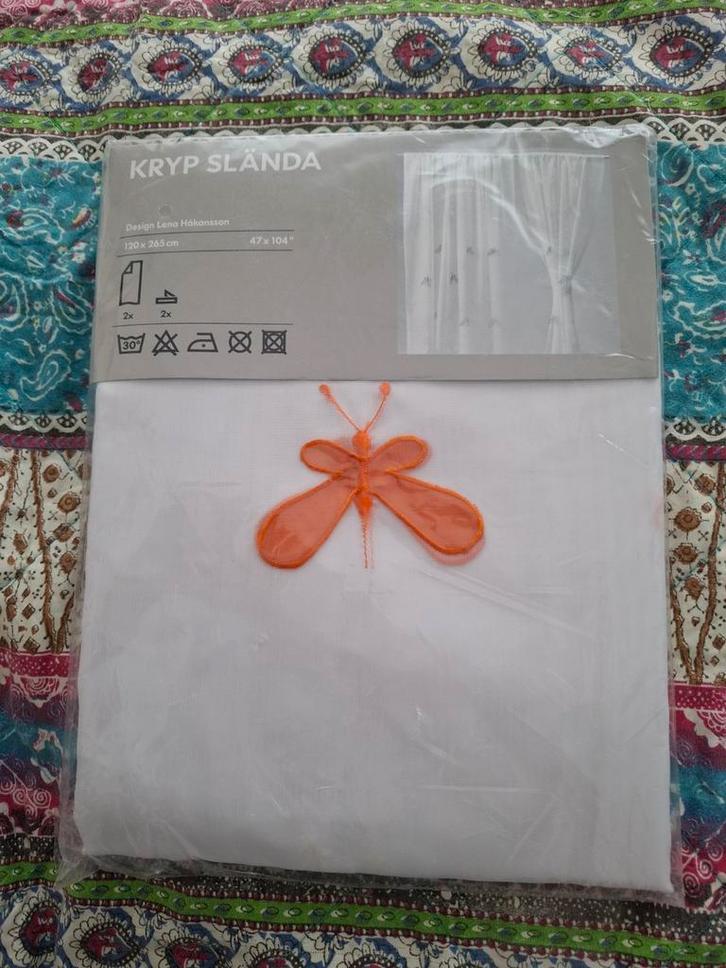 IKEA KRYP SLÄNDA Gordijnen - Wit met Vlinder, Huis en Inrichting, Stoffering | Gordijnen en Lamellen, Nieuw, 200 cm of meer, 100 tot 150 cm