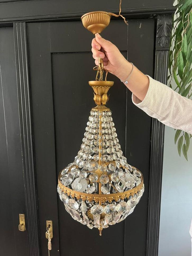 Prachtige zakkroonluchter - kristal - 3 lichtpunten, Huis en Inrichting, Lampen | Kroonluchters, Zo goed als nieuw, Metaal, Overige materialen