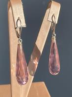 Unieke zilveren oorbellen met lichtroze kristalpegels, Ophalen of Verzenden, Zo goed als nieuw, Roze, Zilver