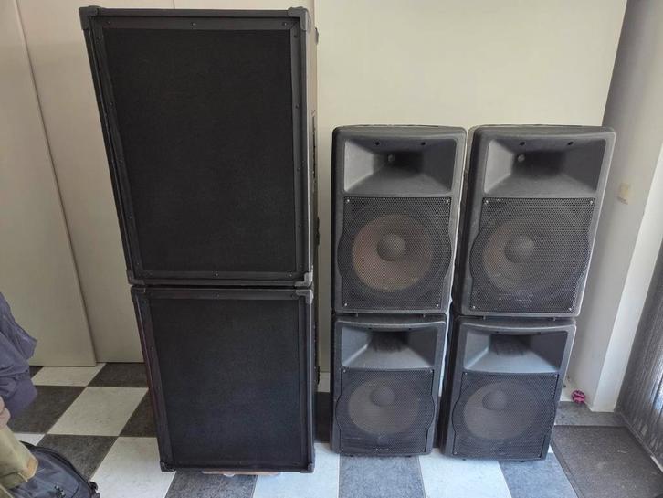 Geluidsset 2x18" 400wrms sub 4x15" 175wrms 2-weg toppen, Audio, Tv en Foto, Luidsprekers, Gebruikt, Overige typen, 120 watt of meer
