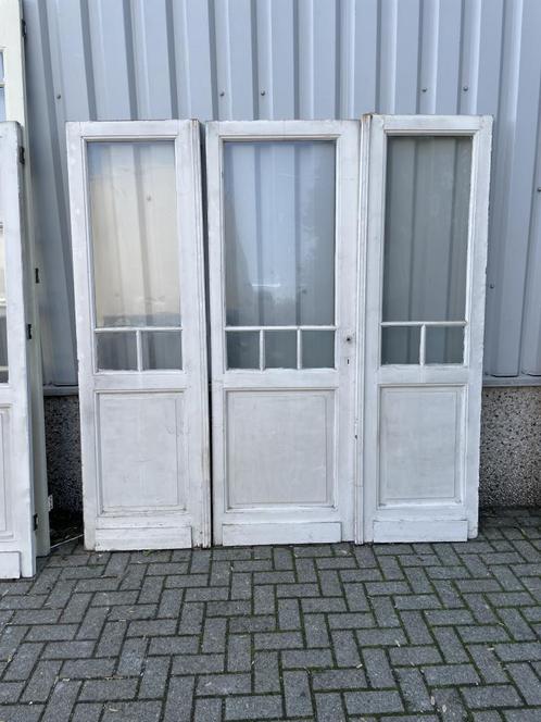 Prachtige antieke ensuitedeuren met historisch glas, Doe-het-zelf en Verbouw, Deuren en Horren, Gebruikt, Binnendeur, 215 cm of meer