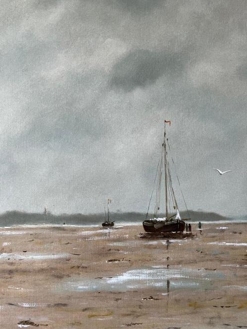 Leo Pors, schepen op het wad, Antiek en Kunst, Kunst | Schilderijen | Klassiek, Ophalen