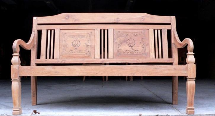 stationsbank antiek teak houten lounge tuin bank RB39 banken, Antiek en Kunst, Antiek | Meubels | Stoelen en Banken, Ophalen of Verzenden
