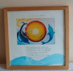 Dolfijnen schilderij/tekening met houten lijst+glas, Verzenden, Minder dan 50 cm, Overige typen, Minder dan 50 cm