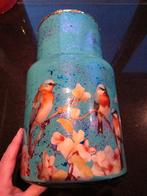 Blauwe glazen vaas met vogels, Antiek en Kunst, Ophalen of Verzenden