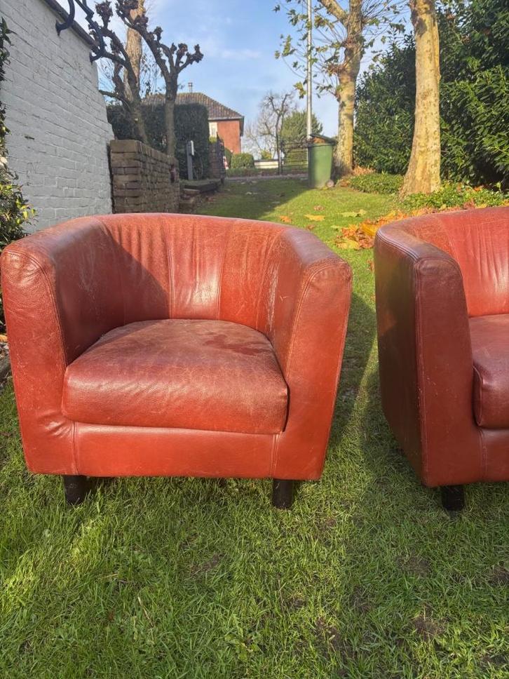 2x Kuipstoel/fauteuil Gelderland 5210, Huis en Inrichting, Fauteuils, Gebruikt, Leer, 50 tot 75 cm, 75 tot 100 cm, Ophalen