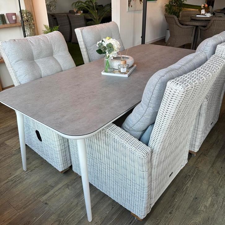 Moderne Wicker Tuinset –4 verstelbare stoelen ZGAN TWV €2250, Tuin en Terras, Tuinsets en Loungesets, Zo goed als nieuw, Wicker