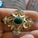mooie grote barok style broche met jade groene steen, Overige materialen, 4 tot 7 cm, Verzenden, Nieuw