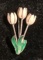 Zilver en emaille tulpen broche, Ophalen of Verzenden