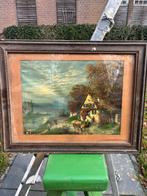 Oude Schilderij met Boerderij en Paard, Antiek en Kunst, Kunst | Schilderijen | Klassiek, Ophalen of Verzenden