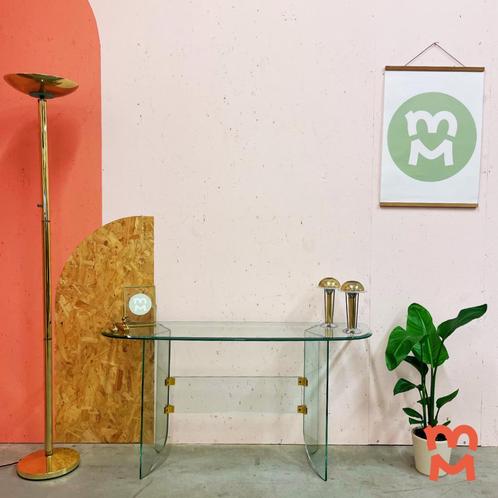 Vintage glazen sidetable, Huis en Inrichting, Tafels | Sidetables, Gebruikt, 25 tot 50 cm, 100 tot 150 cm, Rechthoekig, Glas, Ophalen of Verzenden