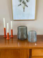 Retro vazen van geribbeld glas, set van 2, Huis en Inrichting, Woonaccessoires | Vazen, Minder dan 50 cm, Glas, Zo goed als nieuw