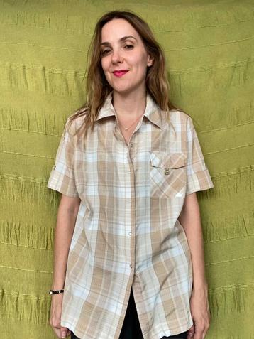 Vintage blouse / overhemd - beige - geruit - 40/L beschikbaar voor biedingen