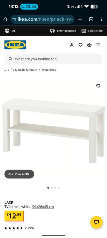 IKEA Lack TV-meubel wit 90x26x45 cm beschikbaar voor biedingen