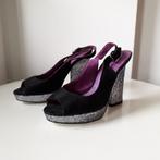 Sacha hakken, pumps, feest, paars, zwart en glitter, maat 37, Kleding | Dames, Verzenden, Zwart, Zo goed als nieuw, Schoenen met hoge hakken
