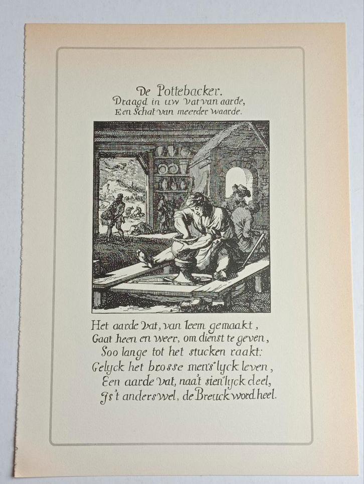 Oude Prent: De Pottebacker Jan Luyken De Pottenbakker, Antiek en Kunst, Kunst | Etsen en Gravures, Ophalen of Verzenden