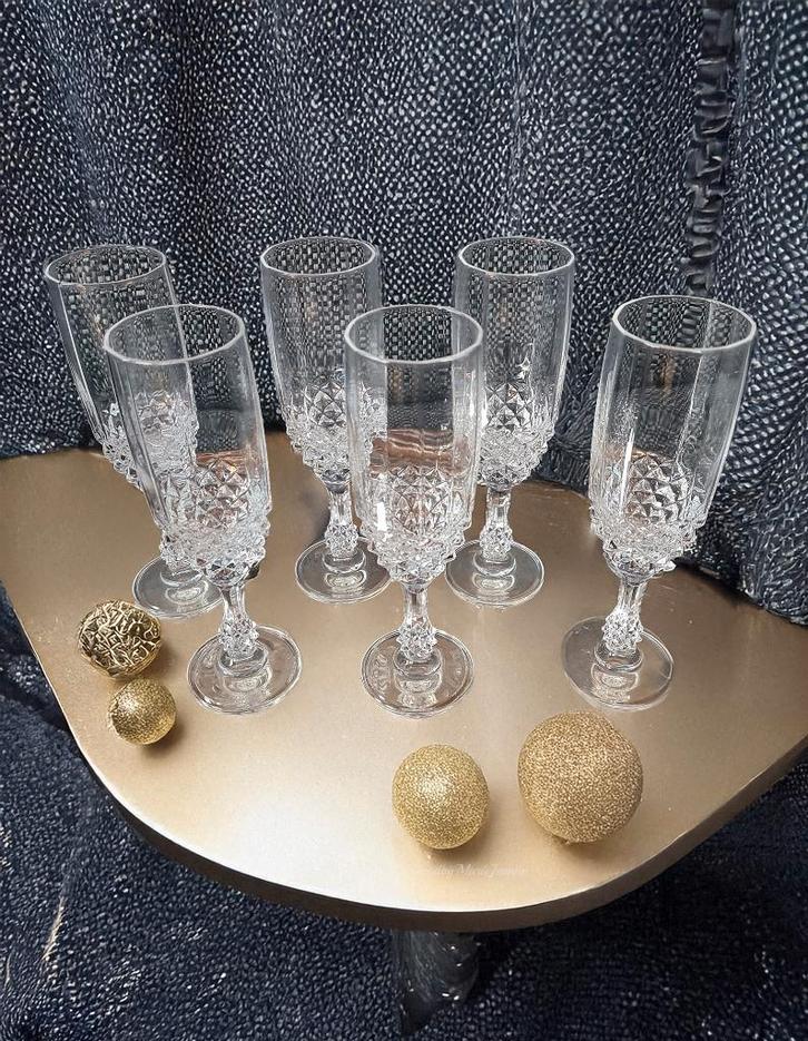 6 Cristal ‘d Arques Paris “Chenonceaux” Champagne glazen, Antiek en Kunst, Antiek | Glas en Kristal, Ophalen of Verzenden
