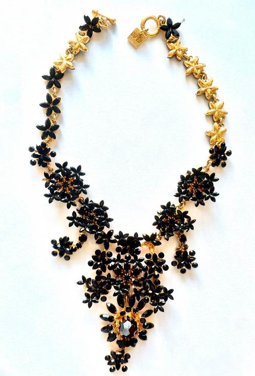 Exclusieve Otazu ketting – goud met zwarte edelsteen bloemen, Sieraden, Tassen en Uiterlijk, Kettingen, Zo goed als nieuw, Goud