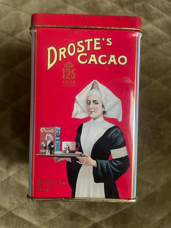 Vintage Droste Cacao Blikje - 125 Jaar Jubileum, Verzamelen, Blikken, Gebruikt, Overige, Droste, Ophalen of Verzenden