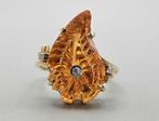 Gouden Vintage design ring  citrien en diamant. 2025/400, 18 tot 19, ., Oranje, Ophalen of Verzenden
