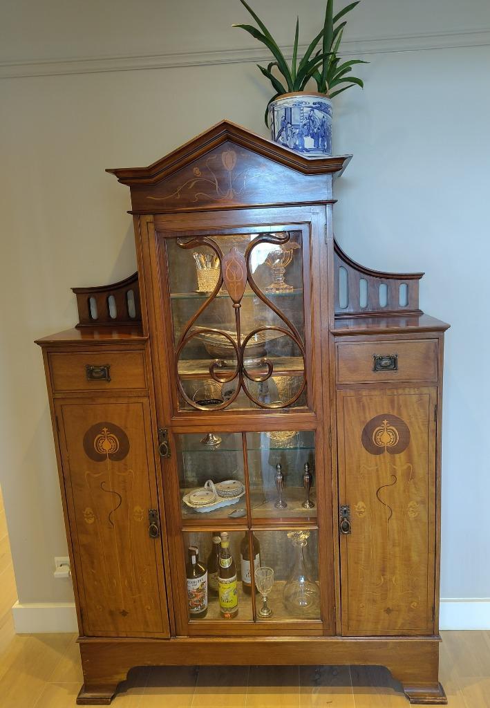 Vitrinekast (rond 1900), art nouveau mahonie, Antiek en Kunst, Antiek | Kantoor en Zakelijk, Ophalen