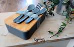 Lunchbox - broodtrommel + houten bamboe plankje + bestek - n, Huis en Inrichting, Ophalen of Verzenden, Nieuw