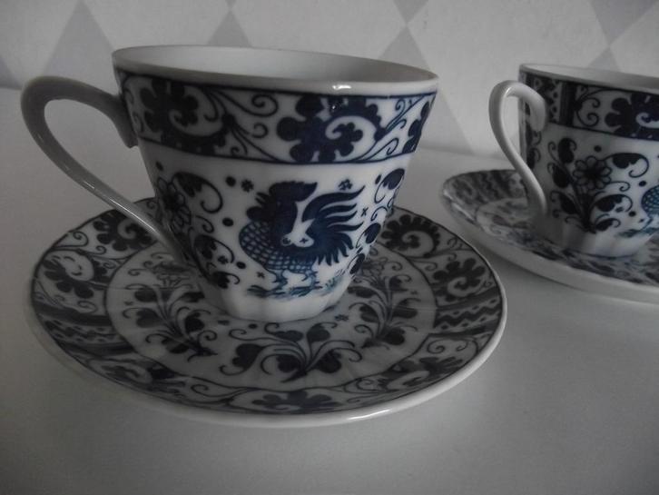vintage blauw wit porselein kop en schotel HAAN 1950 p stuk, Antiek en Kunst, Antiek | Porselein, Ophalen of Verzenden