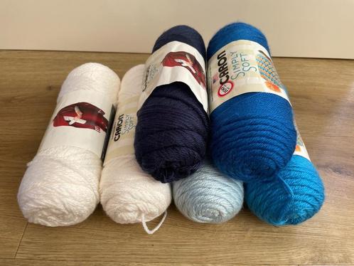 Caron Simply Soft – 6 nieuwe bollen acrylgaren (blauw en wit, Hobby en Vrije tijd, Breien en Haken, Nieuw, Breien of Haken, Wol of Garen