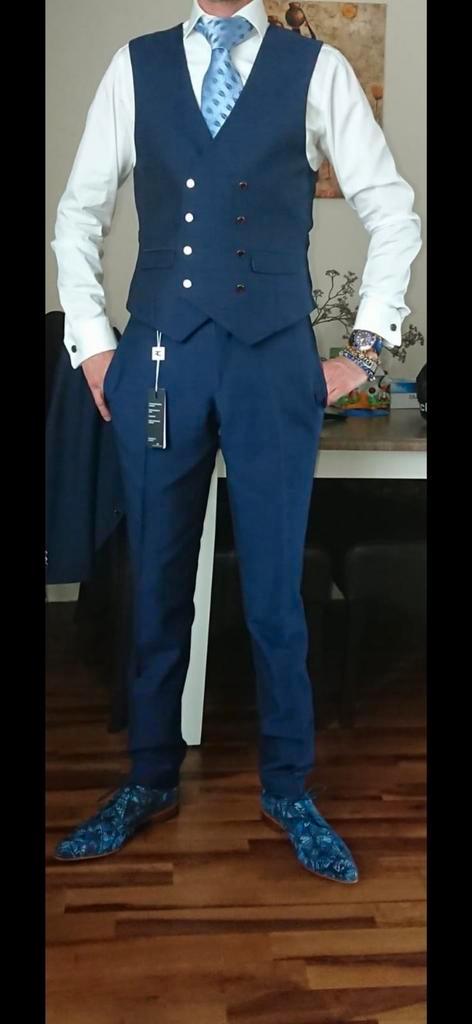 Cleofe Finati Italiaans Trouwpak, Kleding | Heren, Kostuums en Colberts, Zo goed als nieuw, Maat 46 (S) of kleiner, Blauw, Ophalen