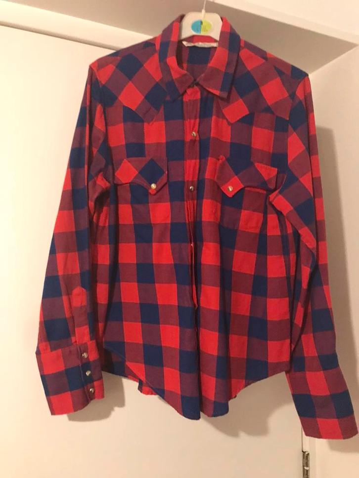 Zara blouse overhemd rood blauw katoen mt XL (valt klein), Kleding | Dames, Blouses en Tunieken, Zo goed als nieuw, Maat 46/48 (XL) of groter