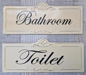 Set metalen tekstborden bathroom & toilet voor badkamer en w