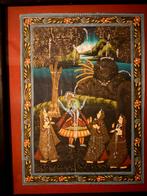 Indiaas  Schilderij Krishna en Gopi's op zijde, Antiek en Kunst, Kunst | Niet-Westerse kunst, Ophalen of Verzenden