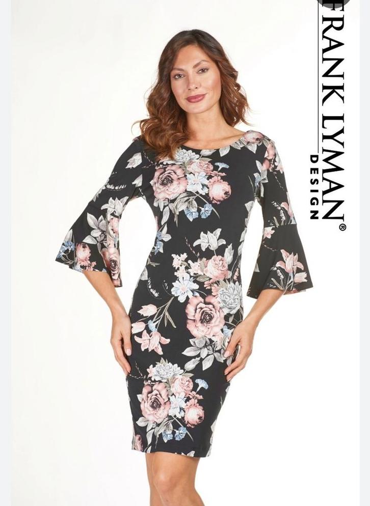 Frank Lyman jurk, maat 46/48, bloemenprint, belle mouwen, Kleding | Dames, Jurken, Zo goed als nieuw, Maat 46/48 (XL) of groter