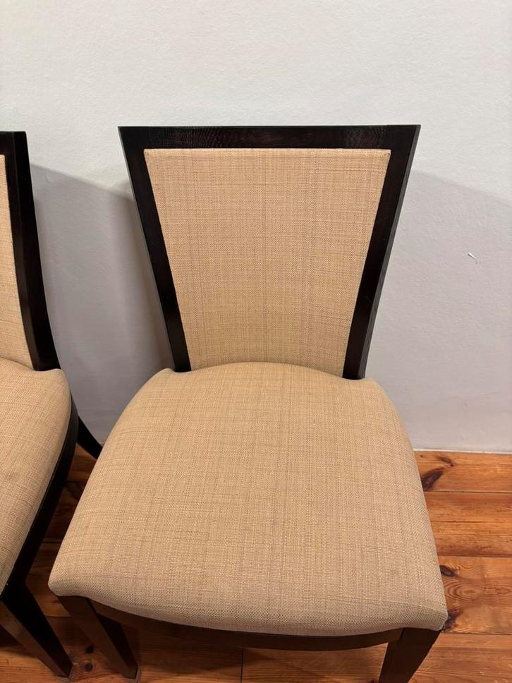 Klassieke Stoffen Eettafelstoelen - set van 4, Huis en Inrichting, Stoelen, Gebruikt, Vier, Hout, Bruin, Ophalen