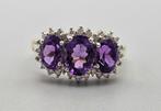 Gouden Vintage ring edelsteen amethist en diamant. 2025/353., 18 tot 19, ., Paars, Ophalen of Verzenden