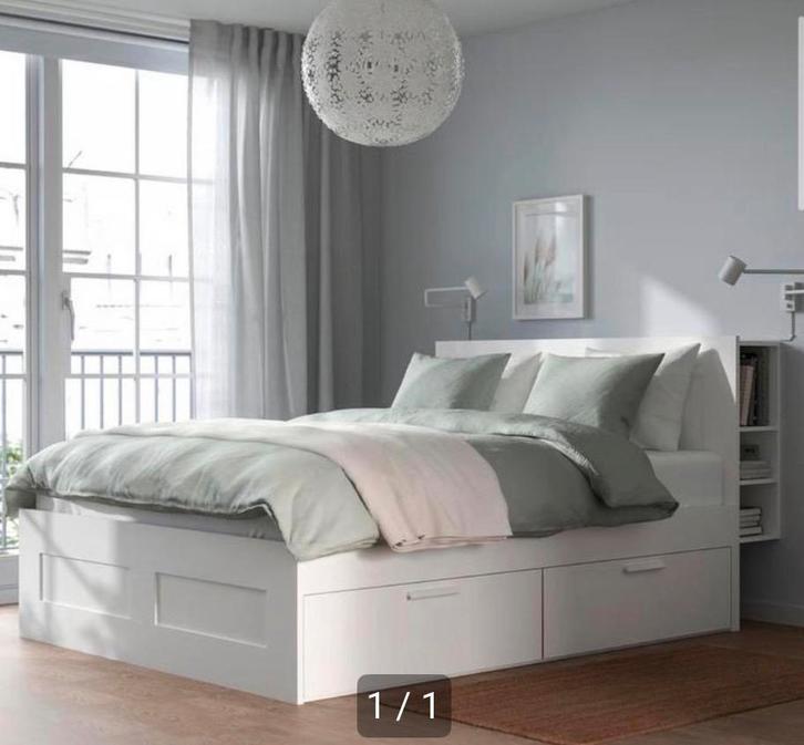 Ikea brimnes met lades wit 160x200 plus matras, Huis en Inrichting, Slaapkamer | Bedden, Zo goed als nieuw, Tweepersoons, 160 cm