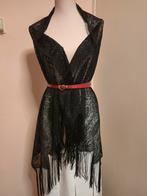️Zwarte kanten omslagdoek met franjes ️, Geen merk, Ophalen of Verzenden, Zo goed als nieuw