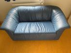 Bank, 2-zits, blauw leer, Ophalen, Gebruikt, 150 tot 200 cm, Tweepersoons