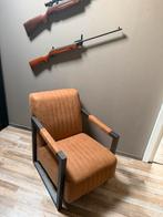 Industriële fauteuil met cognac kleur, Ophalen, Gebruikt, 75 tot 100 cm, Metaal