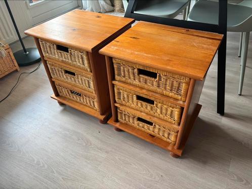 Kleine kastjes met rieten manden, Huis en Inrichting, Kasten | Ladekasten, Gebruikt, Minder dan 100 cm, Minder dan 50 cm, 25 tot 50 cm