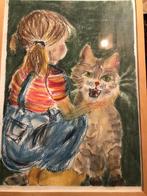 Karel Wiggers  Meisje met Kat  Gesigneerd  Uniek werk  Paste, Ophalen