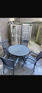Grijze Tuinset met 4 Stoelen, Tuin en Terras, Tuinsets en Loungesets, Ophalen, 4 zitplaatsen, Gebruikt, Eettafel