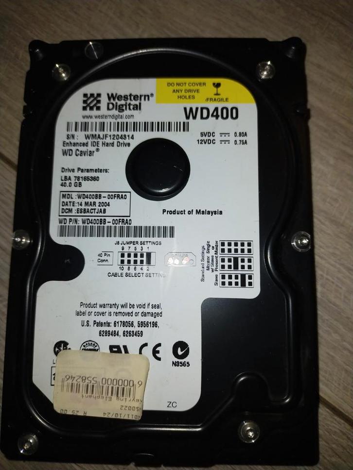 western digital WD400 (niet getest), Computers en Software, Harde schijven, Zo goed als nieuw, Desktop, Intern, HDD, IDE, Ophalen of Verzenden