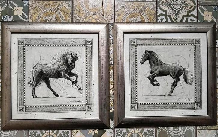 Laura di Angelo - Twee Repro Tekeningen Springend Paard, Antiek en Kunst, Kunst | Tekeningen en Foto's, Ophalen of Verzenden