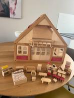 Houten poppenhuis met meubels, Ophalen, Gebruikt