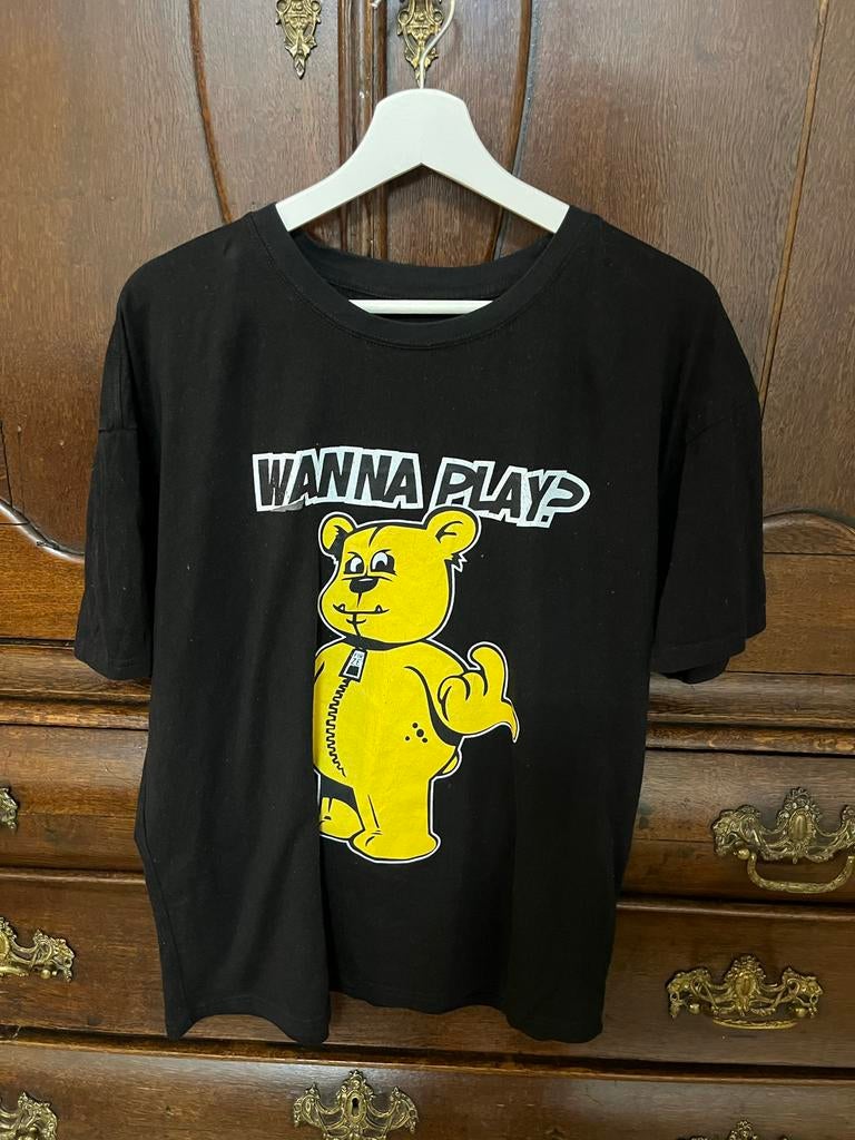 Zwart T-shirt met vintage retro 90’s paul elstak gabber, Ophalen of Verzenden, Zo goed als nieuw, Maat 52/54 (L), Zwart