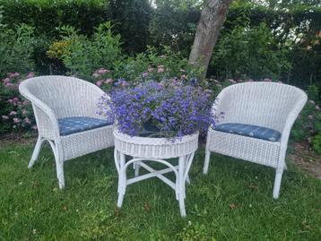 Rotan vintage set wit riet balkon tuin terras tuinsetje SALE beschikbaar voor biedingen